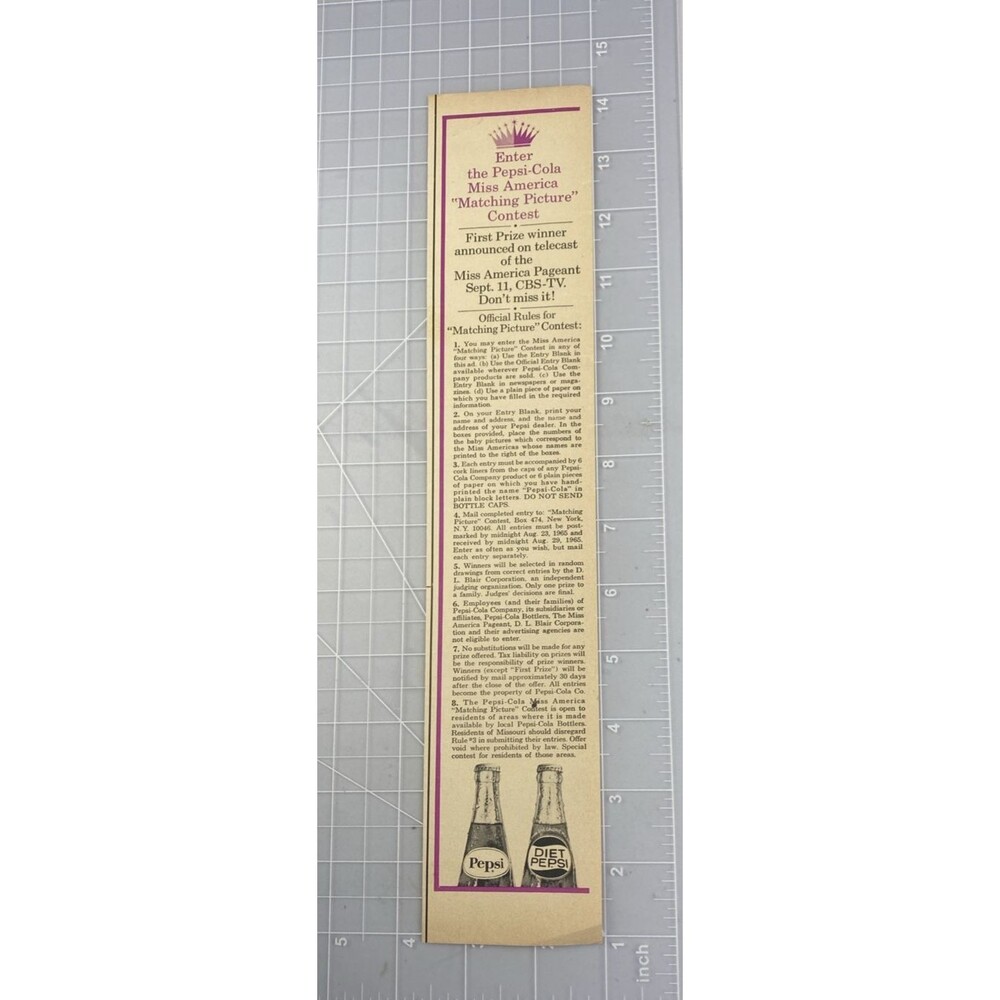 Pepsi-Cola "Miss America 'Matching Picture' Contest" Vintage Print Ad 1965